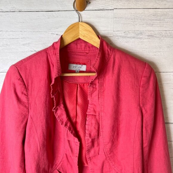 Per Una Blazer Womens Size 10 Faded Pink 100% Flax Linen Ruffles Jacket Natural - Picture 8 of 16
